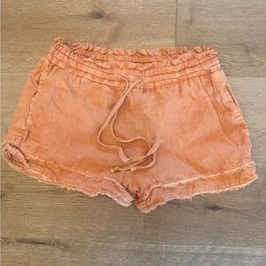 Women’s Rusty Orange Drawstring Linen Blend Shorts